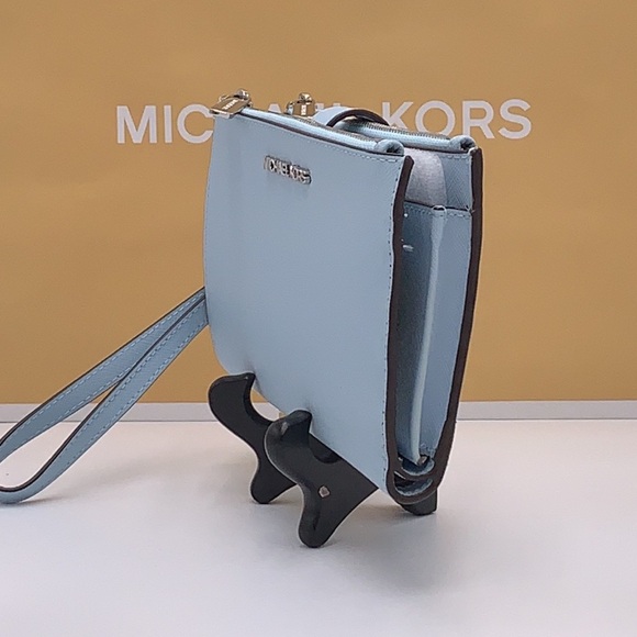 MICHAEL KORS JET SET TRAVEL VISTA BLUE LG DOUBLE ZIP WRSTLT LEATHER - Picture 11 of 14